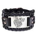 Viking Bracelet Punk Celtic Wolf Head Leather Bracelets For Men Jewelry. 