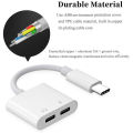 USB Type C to 3.5mm Audio Adapter With Charging Port 2 in 1 Dual Port Aux Headphone Jack Connector For Type-C Models | Earphone Converter Aux Audio Sound Cable With Type-C Charging Jack Headset Splitter Music Converter - High Quality. 