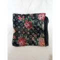 Printed Silk Rectangular Hijab Scarf - Black Floral Design. 