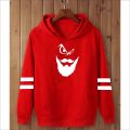 Black Double Strip Beard Print Pull Over Fleece Hoodies For Boys and Men. 