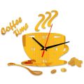 Creative Coffee Cup Shaped Wall Clock Modern Design 3D Mirror Wall Clocks Stickers for DIY Home Room Kitchen Wall Decorations. 