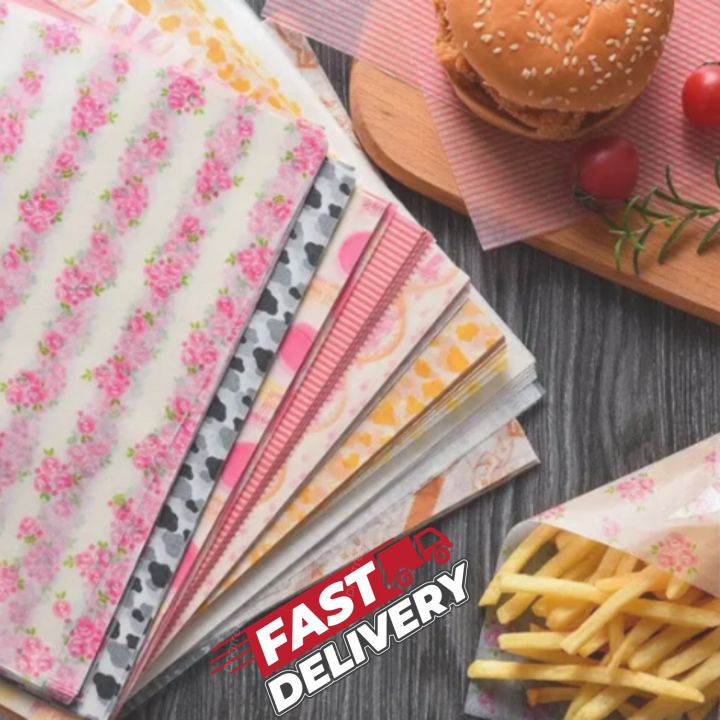 Food Wrapping Butter Paper - Sandwich & Snack Wrapping Paper | Greaseproof & Eco-Friendly | Ideal for Food Packaging, Bakery, Fast Food & Delis (100 Sheets)
