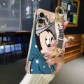 chenyyka For Infinix Spark 6 Air Case With Wristband New Design Square Edge Phone Case Cartoon Cute Mickey Pattern Shockproof Plating Silicone Casing Full Cover SoftCase Protection Cases Girl Women. 