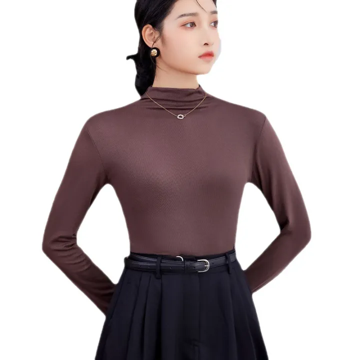 Modal%20bottoming%20shirt%20Long-SleeveTT-shirt%20Women's%20Autumn%20and%20Winter%20New%20Half%20Turtleneck%20Large%20Size%20Slim%20Fit%20Inner%20Wear%20Solid%20Color%20Thin%20Top%20-%20Image%209