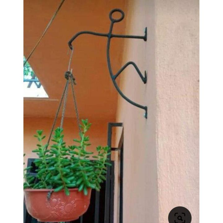 Men Iron Garden Wall Light Hanging Flower Plant Pot Bracket Hook Shelf Stand Holder, Black