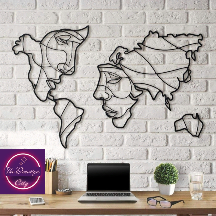 Hoagard Faces of World Map XL Wall Art Sticker, World Map Wall Déco for Minimalist Home Decoration | Different Sizes Available