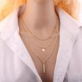 New Women Fashion Gold Color 3 Layers Chain Necklace Hollow Out Triangle Long Pendant Necklaces Jewelry. 