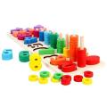Montessori Rainbow Rings Dominos Children Preschool Teaching Aids Counting and Stacking Board Wooden Math Toy. 