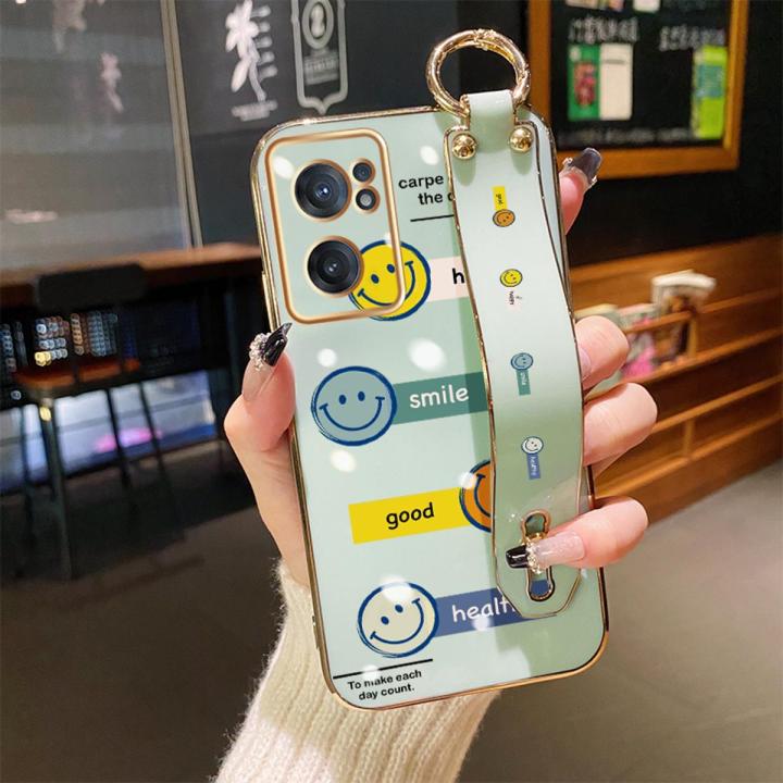 dienya For Oneplus Nord CE 2 Case With Wristband Cartoon Cute Emoticon  New Design Thin Shockproof Phone Case Pattern Plating Silicone Casing Full Cover Camera SoftCase Protection Cases