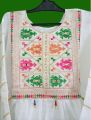 Embroidered umbrella frock style kurti trouser Cotton stuff in White color, girls kurta. 