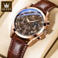 OLEVS Fashion Leather Watch for Men Waterproof Chronograph Quartz Clock Analog Men Wrist Watch - 2871. 