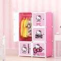HELLO KITTY 6 Cubic DIY (Nylone) Plastic Baby Clothes Cabinet Space Saver Organizer / Baby cupboard and Baby Hanging Wardrobe - 6 Cubes Storage Cabinet & Wardrobe For Kids With Hanging Rod. 
