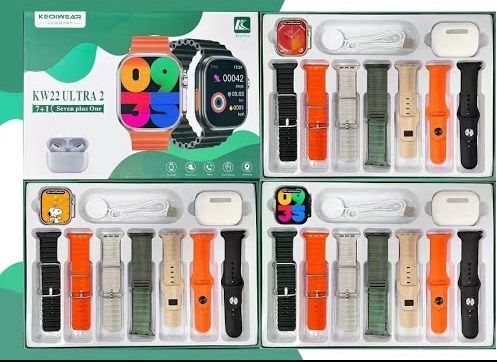 KW22 Ultra 2 Smartwatch With 7 Straps & Protector & Wireless Charging