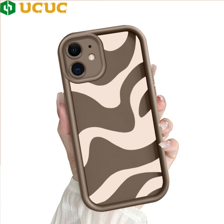 UCUC for iPhone 12 Back Cover Black White Stripes Ladder Camera Soft Rubber Protection Phone Case