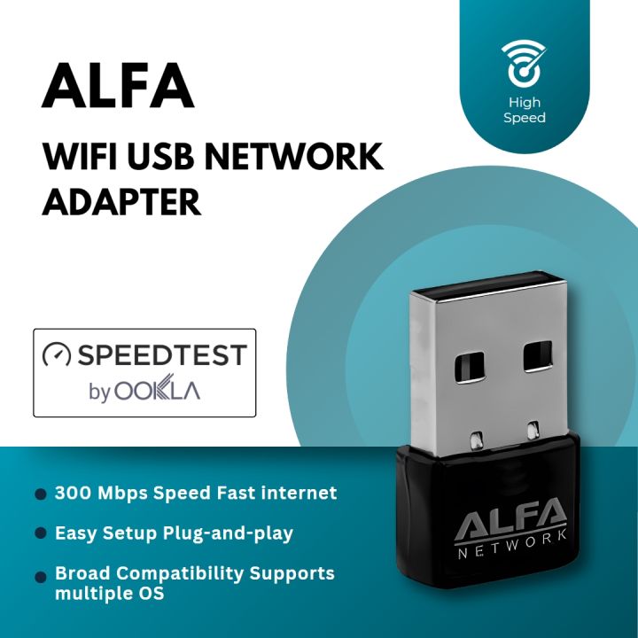 Alfa USB Adapter 300Mpbs - Wifi Connection Strong Signal PC 300 Mbps Network Card / Gaming Quality Wireless Wifi Adapter Dongle Receiver Network LAN Card- SnapMart