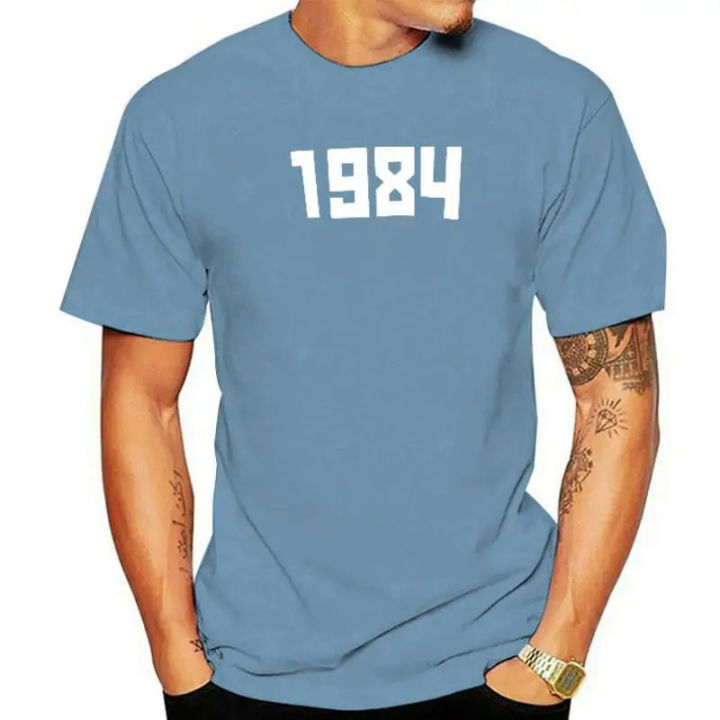 Men T-shirt New Hot Gosha Rubchinskiy 1984 Logo T Shirt. Black Logo Print White