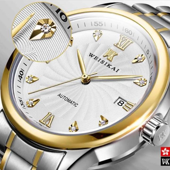 100% WEISIKAI Men's Watch Mechanical Automatic Waterproof Man Wristwatch Stainless Steel Diamond Watches Business Dress