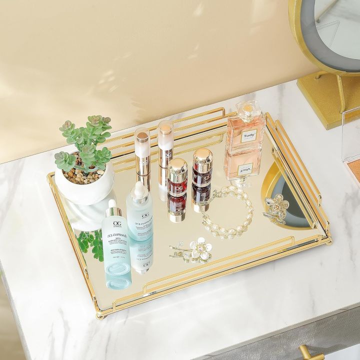Acrylic  Tray Modern Style Gold Vanity Tray Perfume Tray for Bathroom Vanity Bedroom Gold