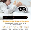 OCUBE LED Digital Alarm Clock with 5 Optional Alarm Sounds, USB Charging Port, Full-Range Brightness Dimmer, Big White Digit Display, Snooze, Adjustable Alarm Volume, Mains Powered. 