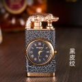 Personalized Dual Fire Switch Lighter with Quartz Watch Metal Inflatable Windproof Blue Flame Crocodile Head Lighter. 