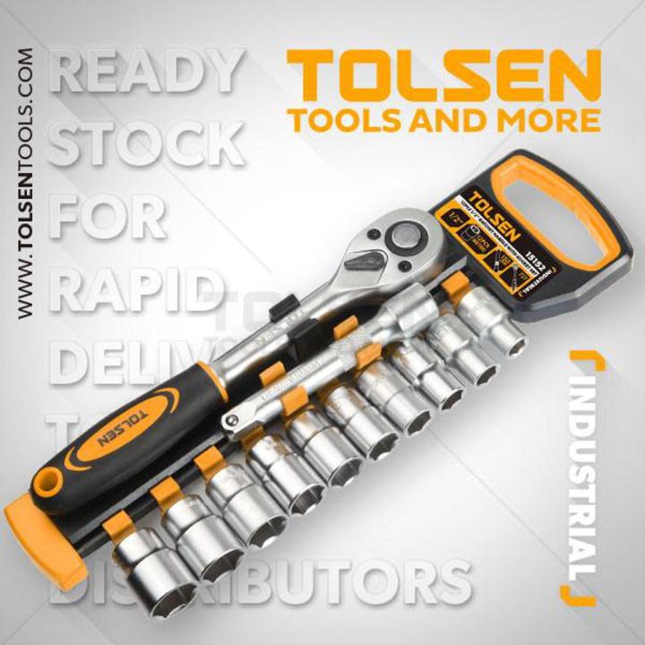 TOLSEN 12PCS 1/2" RATCHET WRENCH HANDLE WITH SOCKETS SET (Z-T)