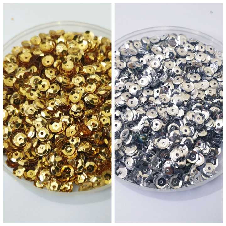 2 Tola, Cup Sitaray in Silver & Gold Colors , 5mm Beautiful Loose Sequins DIY Crafts