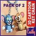 Pack of 2, Cartoons Rubber Key Chains Tom & Jerry) Cartoon Characters 3D Keyring high quality rubbers made Emoji Tom And Jerry Keyring For Bike Car Bicycle Cycle Kids Men Women Boys Girls Gift Hard 3DRubber Design Key chain. 