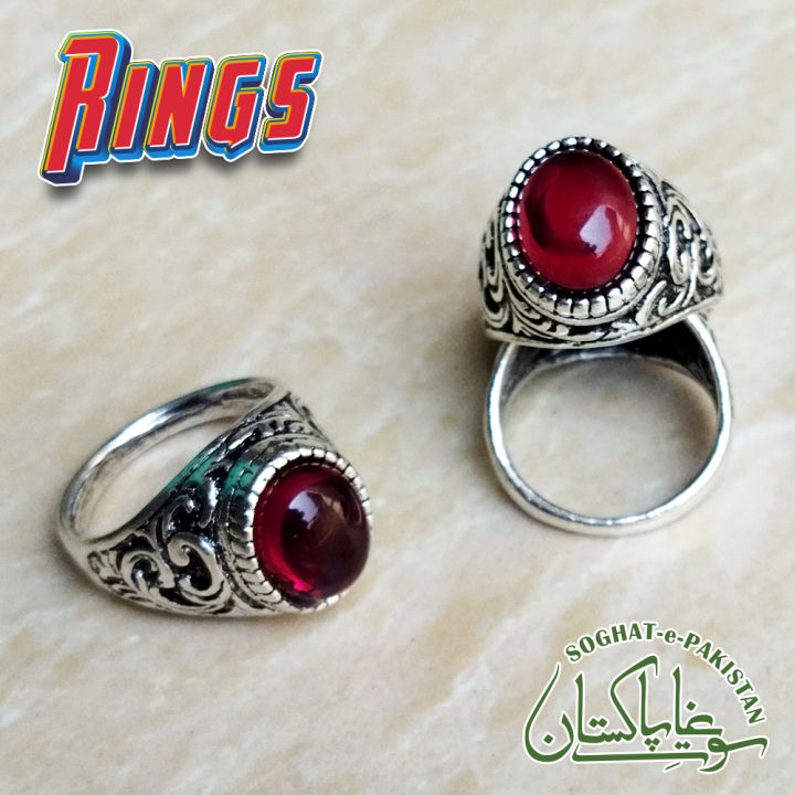Turkish Stylish Stone Ring | Silver Red Nug Ring | Turkish Design Rings For Men and Boys Fashion | SoghatePakistan