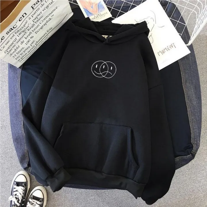 Black%20Happy%20Or%20Sad%20Fleece%20Full%20Sleeves%20Pull%20Over%20Hoodie%20For%20Women%20-%20Stay%20Cozy%20And%20Express%20Your%20Mood%20With%20A%20Fleece%20Hoodie%20-%20Image%204