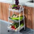 Kitchen Vegetable Fruit Utensils Storage Trolley 3-Tier Metal Serving Rolling Cart, Mobile Rack Organizer with Locking Wheels, Standing Shelf for Home Kitchen. 