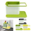 3 in 1 Kitchen Sink Organizer Stand Sink Draining Holder Towel Rack Storage Box (for Dishwasher Liquid, Brush, Cloth, Soap, Sponge). 