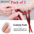 Cuticle knife Trimmer, Cuticle Fork Trimmer Nail Cuticle Remover Trimmer Pusher Dead Skin with Double Head V-Shaped Fork Manicure Pedicure Cleaner Care Tools for Home and Nail Shop 2 Pieces (Red). 
