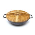 Cast Iron Wok 12.5" with Wooden Lid,  Krucible Kitchen, non stick karahi full size (with lid), Non Stick Cooking Wok, Black Karahi. 