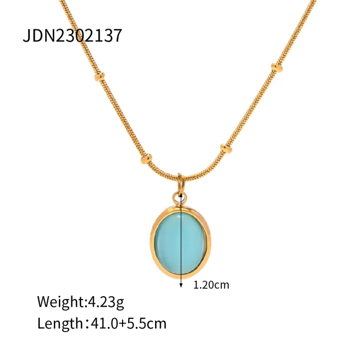 Trendy%20Bead%20Chain%20Stone%20Necklace%20Stainless%20Steel%20Oval%20Shape%20Light%20Blue%20Stone%20Pendant%20Necklace%20-%20Image%202