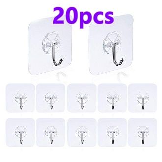 Pack of 20- Magic Hook Without Nails Transparent Strong Sticky Heavy Magic Wall Hook Reusable Adhesive Hooks Suction Cup Hook Hanger Strong Vacuum Holder For Wall Door Bathroom Kit
