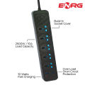 Energy  ENRG Smart Universal Extension Board 4 Power Socket + 3 Usb Ports Plug For Electronics Mobile Charging With 2 Meter Heavy Duty Copper Wire Black. 