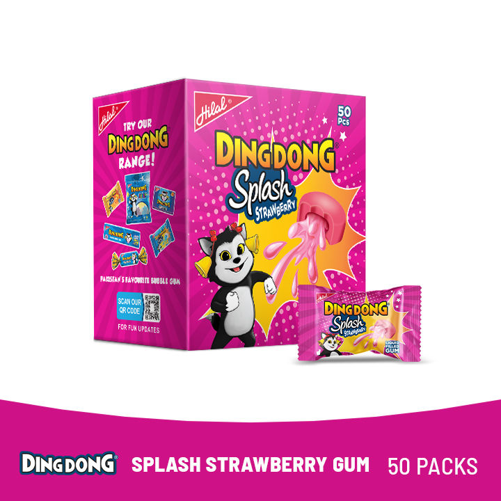Hilal Ding Dong Splash Strawberry Candy 50 Pieces Soft Chewy Fruity Sweets Box For Parties And School