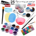 25 Pcs Items Makeup Deal - Eyeshadow Palette Sparkling Dust Glitter Eye Shadow 4 Color Aqua Cake Eyeliner Eye Liner Brush 12 Color Shimmer Powder Facial Set Bowl Sponge Puff Headband Acne Pin Curler Makeup Deals Set Box. 