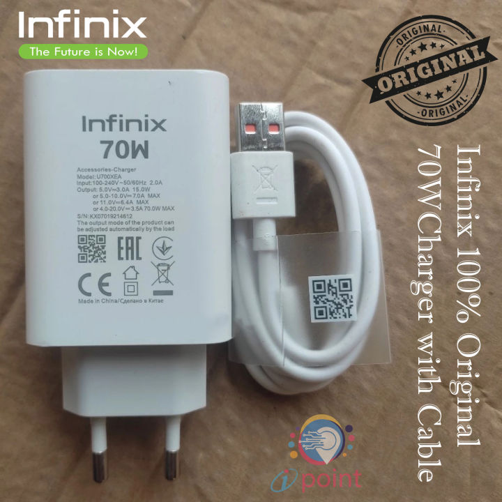 Original Infinix 70W Fast Charger for Inifinix Smart Pho  | Infinix 70w charger with Cable  | Infinix 70w Adapter for Infinix Note 40 Pro  | Inifinix 70W Adapter With  Type C Cable Compatible with Infinix Zero Flip, Note 40 Pro and many other devices