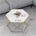 Hexagon Coffee Table - Leisure Snack Side Table Overbed Desk Marble Effect Top Metal Base for Living Room Creative Furniture Workspace. 