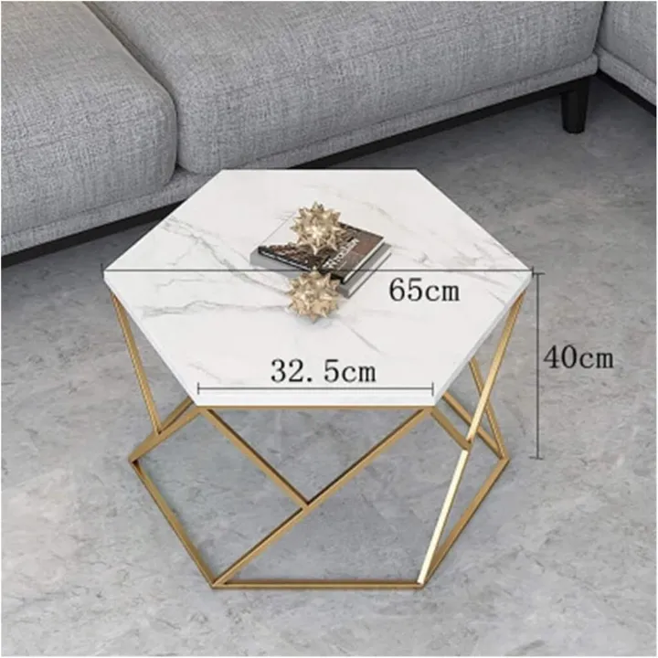 Hexagon%20Coffee%20Table%20-%20Leisure%20Snack%20Side%20Table%20Overbed%20Desk%20Marble%20Effect%20Top%20Metal%20Base%20for%20Living%20Room%20Creative%20Furniture%20Workspace%20-%20Image%203