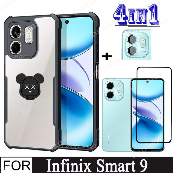 Infinix Smart 9 Shockproof Phone Case for Infinix Smart 8 7 Hot 50 40i 4 in 1 Camera Lens Glass Screen Protector and Mobile phone holder
