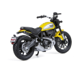 Ducati Scrambler Yellow and Silver Bike with Plastic Display Stand 1/18 Diecast Motorcycle Model by Maisto. 
