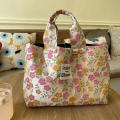 Bow Detailing Floral Tote Bag Artistic Design Durable Canvas French Style Oil Painting Bag Handheld Bag Single Strap Vintage Handbag for Daily Use Fashionistas Picnic Accessory Ladies' Lunch Bag. 