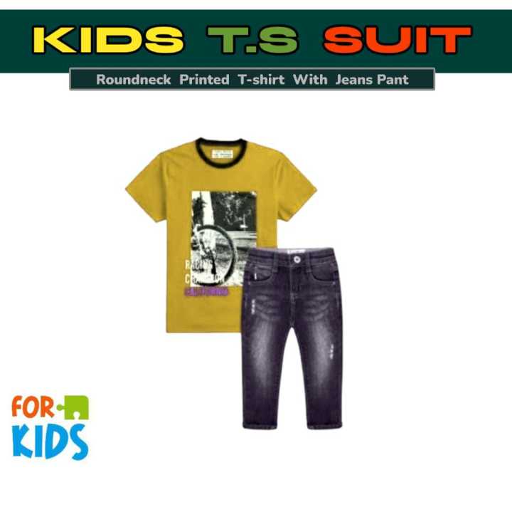 Verdrobe - Stylish & Fancy Printed T-Shirts With Jeans Pant For Boys