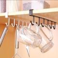 Under Cabinet 6 Hooks Mug Cup Holder for Kitchen, Mug Cup storage Rack, for Cupboards Wardrobes, Under Cabinet Utensils Hanger, Hanging Organizer rack for Kitchen Organiser Over the Door Hook. 