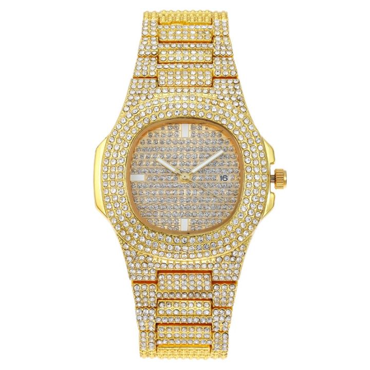 【Hannah Martin Store】Fashion Hip Hop Iced Out Watch for Men Women Top Brand Luxury Diamond Calendar Quartz Wristwatches Relogio Reloj Drop Shipping