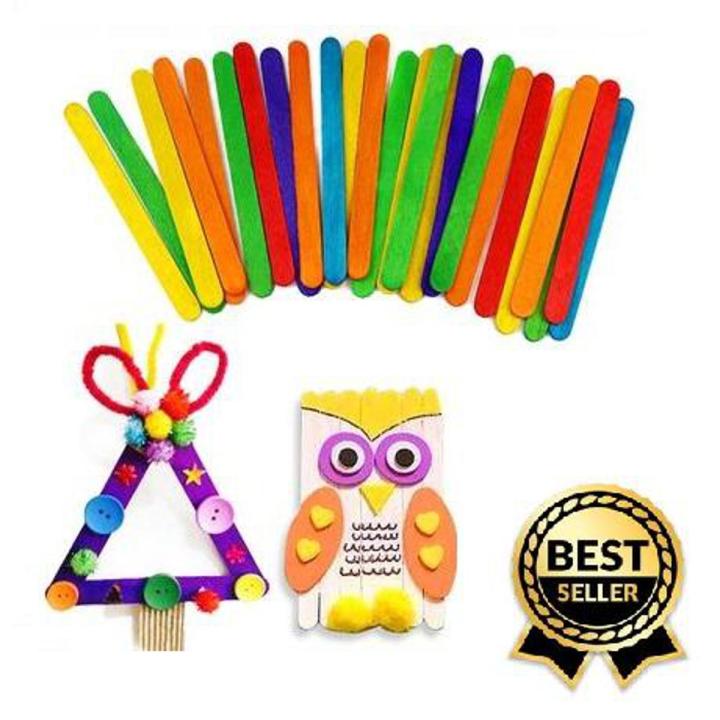 Pack of 100 Large Colored Craft Sticks Ice Cream Sticks Wooden Popsicle Sticks for DIY Craft Creative Designs Children Education (Length - 6 Inches Width - 20 mm)