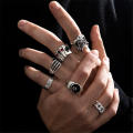 6Pcs   Rings Silver Color Rings Men's Jewelry Set Goth Skeleton Rings Billiards Jewelry. 