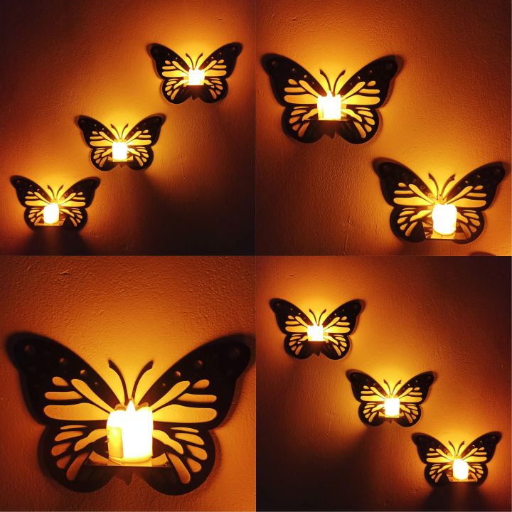 Decorative Butterfly Wall Shelf, Decoration Candlestick, Wall Décor Ideas, Wooden Wall Shelves ( Candle Light not include )
